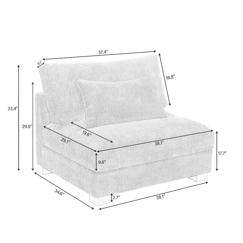 Fauteuil d'appoint sans accoudoirs en velours côtelé, multicolore, 1 place