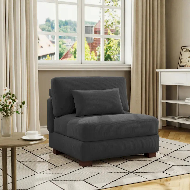 Fauteuil d'appoint sans accoudoirs en velours côtelé, multicolore, 1 place