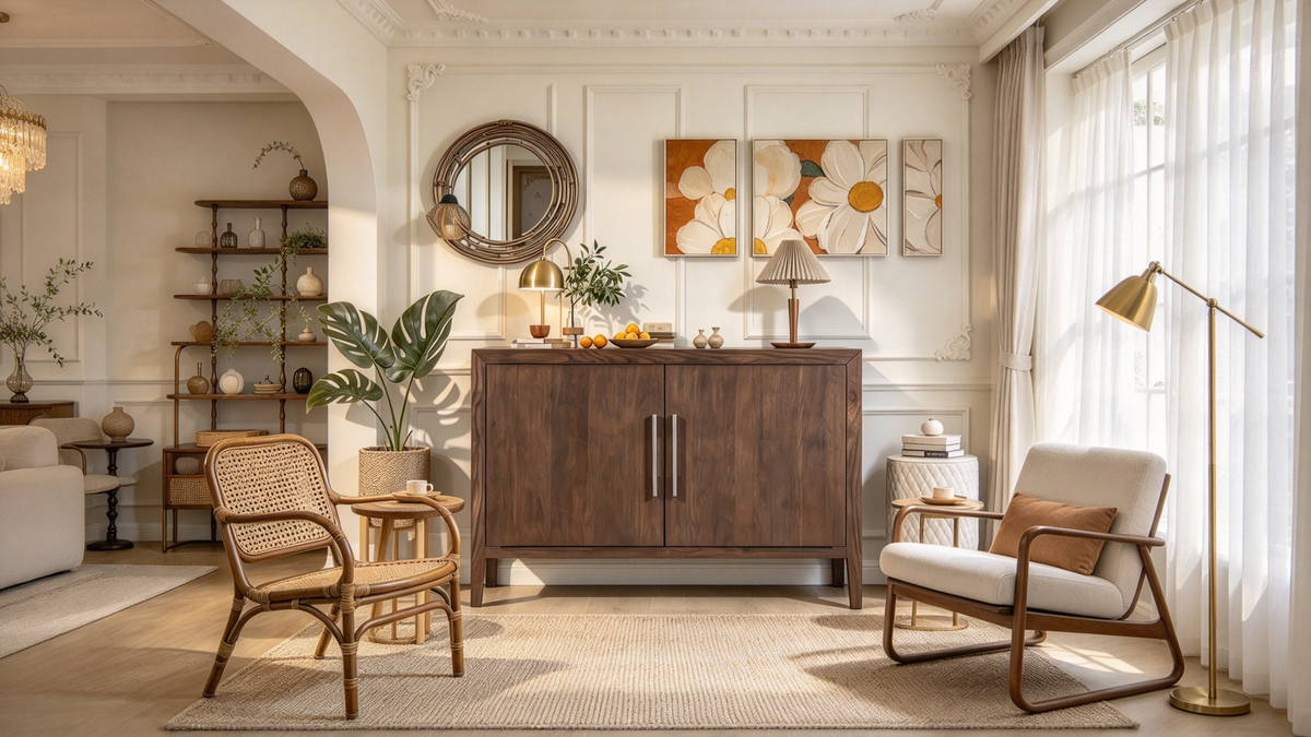 Buffet 2 portes, structure en bois avec étagère réglable
