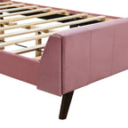 Lit plateforme capitonné en velours rose avec tête de lit à oreilles, grand lit, 1 personne