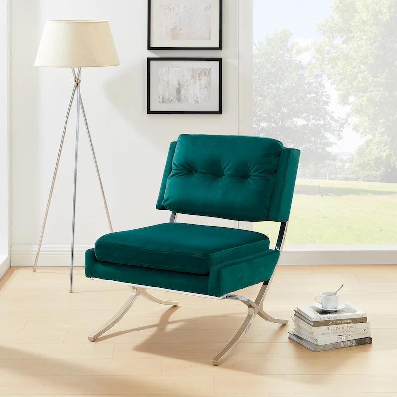 Fauteuil d'appoint sans accoudoirs en velours – Siège unique, plusieurs coloris
