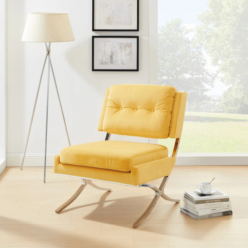 Fauteuil d'appoint sans accoudoirs en velours – Siège unique, plusieurs coloris