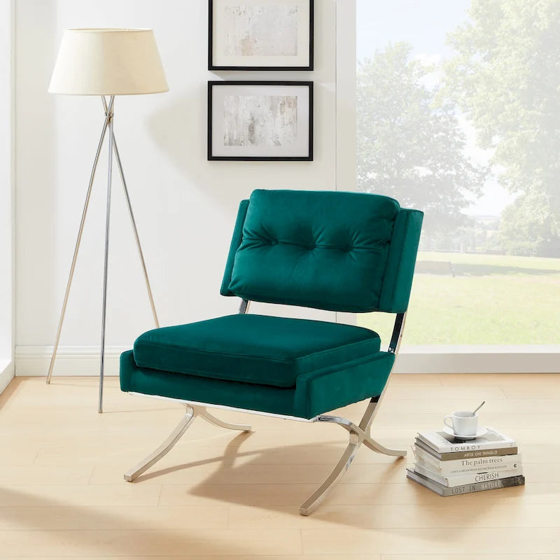 Fauteuil d'appoint sans accoudoirs en velours – Siège unique, plusieurs coloris