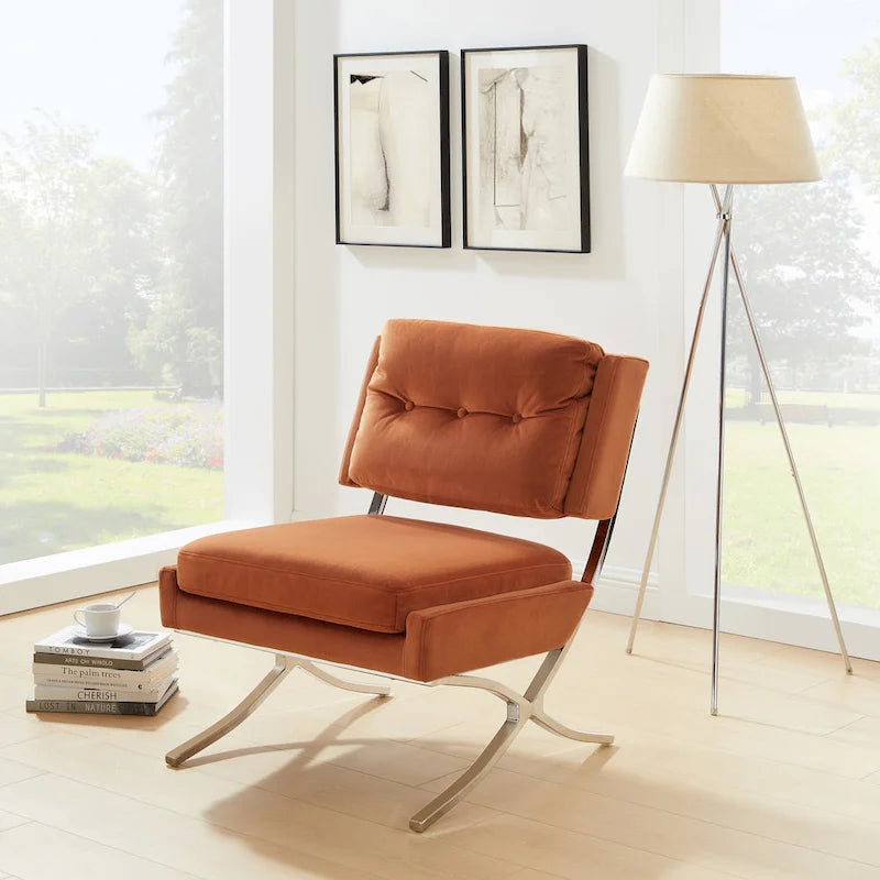Fauteuil d'appoint sans accoudoirs en velours – Siège unique, plusieurs coloris