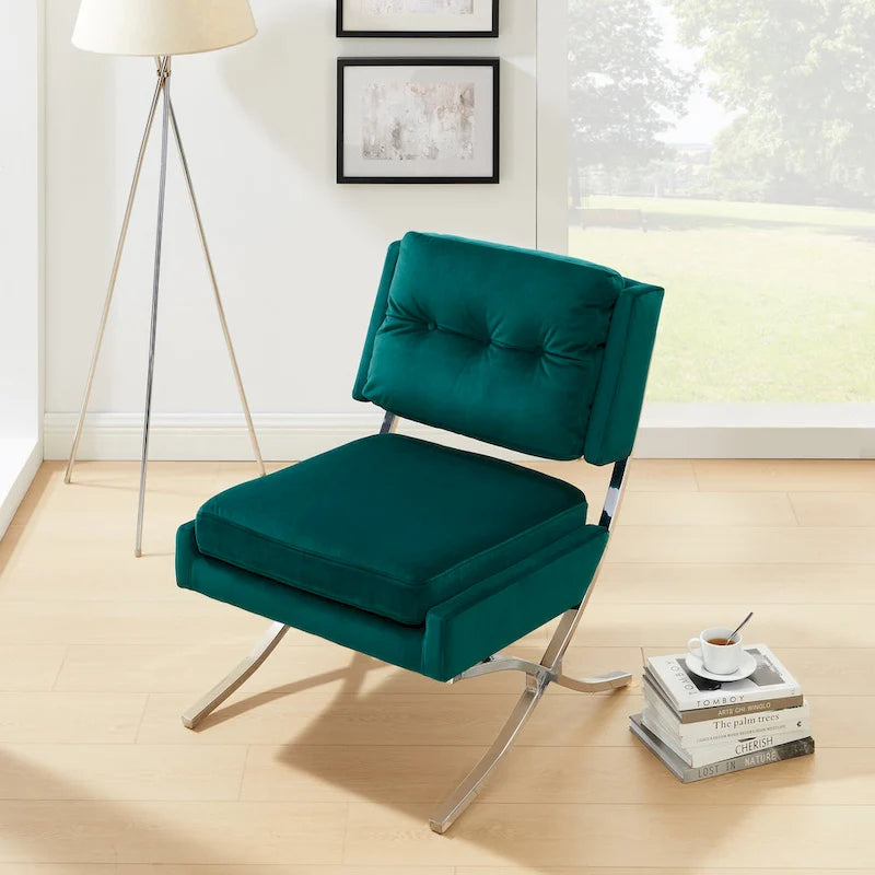 Fauteuil d'appoint sans accoudoirs en velours – Siège unique, plusieurs coloris