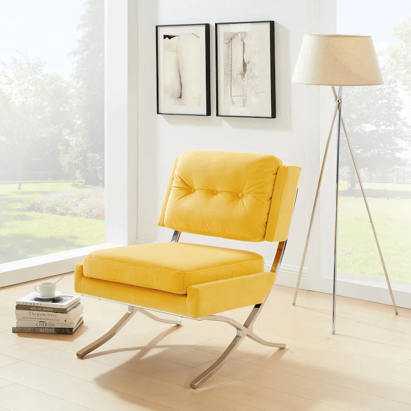 Fauteuil d'appoint sans accoudoirs en velours – Siège unique, plusieurs coloris