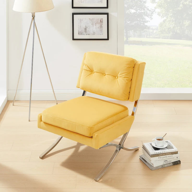 Fauteuil d'appoint sans accoudoirs en velours – Siège unique, plusieurs coloris