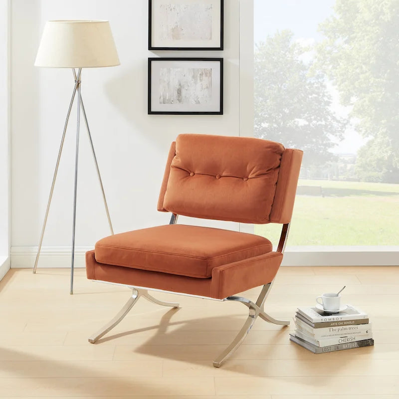 Fauteuil d'appoint sans accoudoirs en velours – Siège unique, plusieurs coloris