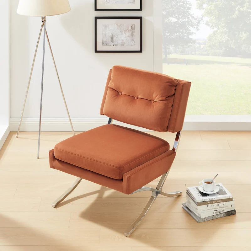 Fauteuil d'appoint sans accoudoirs en velours – Siège unique, plusieurs coloris
