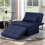 Fauteuil convertible 4-en-1 avec pouf, lin, gris foncé/bleu foncé/gris/blanc/marron, une place
