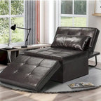Fauteuil convertible 4-en-1 avec pouf, lin, gris foncé/bleu foncé/gris/blanc/marron, une place