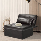 Fauteuil convertible 4-en-1 avec pouf, lin, gris foncé/bleu foncé/gris/blanc/marron, une place