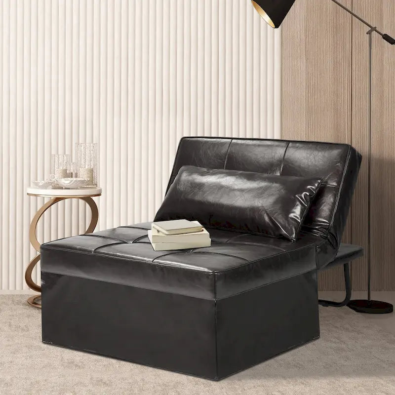 Fauteuil convertible 4-en-1 avec pouf, lin, gris foncé/bleu foncé/gris/blanc/marron, une place