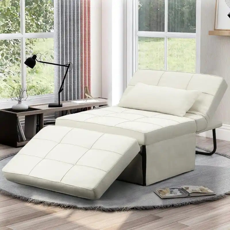 Fauteuil convertible 4-en-1 avec pouf, lin, gris foncé/bleu foncé/gris/blanc/marron, une place