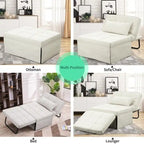 Fauteuil convertible 4-en-1 avec pouf, lin, gris foncé/bleu foncé/gris/blanc/marron, une place