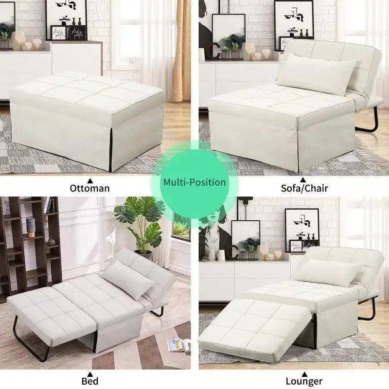Fauteuil convertible 4-en-1 avec pouf, lin, gris foncé/bleu foncé/gris/blanc/marron, une place
