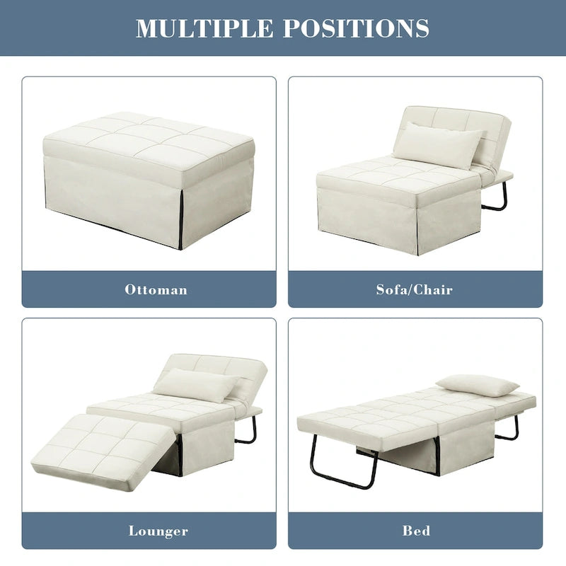 Fauteuil convertible 4-en-1 avec pouf, lin, gris foncé/bleu foncé/gris/blanc/marron, une place