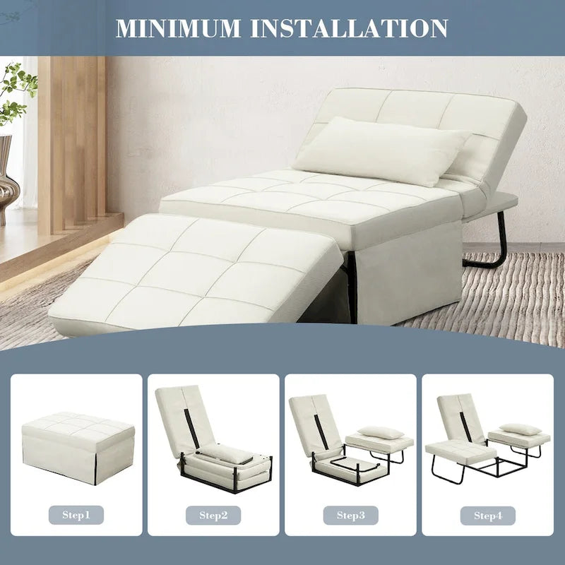 Fauteuil convertible 4-en-1 avec pouf, lin, gris foncé/bleu foncé/gris/blanc/marron, une place