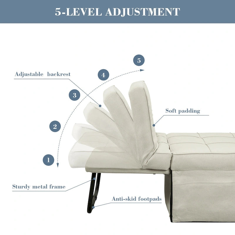 Fauteuil convertible 4-en-1 avec pouf, lin, gris foncé/bleu foncé/gris/blanc/marron, une place