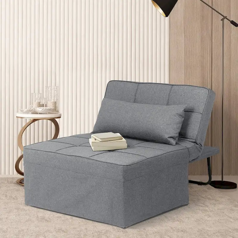 Fauteuil convertible 4-en-1 avec pouf, lin, gris foncé/bleu foncé/gris/blanc/marron, une place