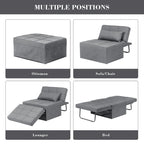 Fauteuil convertible 4-en-1 avec pouf, lin, gris foncé/bleu foncé/gris/blanc/marron, une place