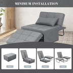 Fauteuil convertible 4-en-1 avec pouf, lin, gris foncé/bleu foncé/gris/blanc/marron, une place