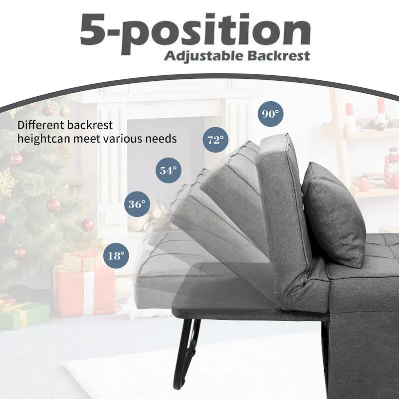 Fauteuil convertible 4-en-1 avec pouf, lin, gris foncé/bleu foncé/gris/blanc/marron, une place