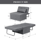 Fauteuil convertible 4-en-1 avec pouf, lin, gris foncé/bleu foncé/gris/blanc/marron, une place