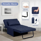 Fauteuil convertible 4-en-1 avec pouf, lin, gris foncé/bleu foncé/gris/blanc/marron, une place
