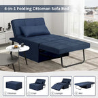 Fauteuil convertible 4-en-1 avec pouf, lin, gris foncé/bleu foncé/gris/blanc/marron, une place