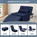 Fauteuil convertible 4-en-1 avec pouf, lin, gris foncé/bleu foncé/gris/blanc/marron, une place