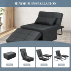 Fauteuil convertible 4-en-1 avec pouf, lin, gris foncé/bleu foncé/gris/blanc/marron, une place