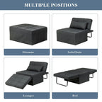 Fauteuil convertible 4-en-1 avec pouf, lin, gris foncé/bleu foncé/gris/blanc/marron, une place