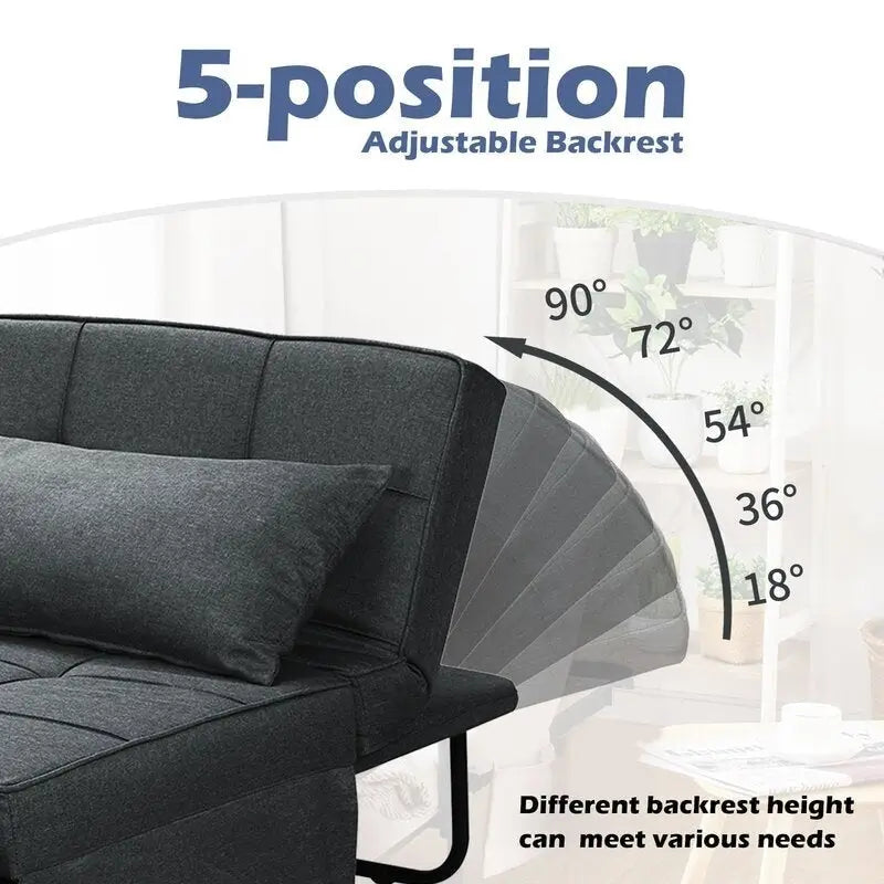 Fauteuil convertible 4-en-1 avec pouf, lin, gris foncé/bleu foncé/gris/blanc/marron, une place