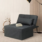 Fauteuil convertible 4-en-1 avec pouf, lin, gris foncé/bleu foncé/gris/blanc/marron, une place
