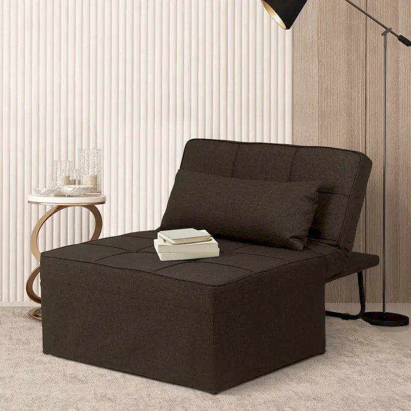 Fauteuil convertible 4-en-1 avec pouf, lin, gris foncé/bleu foncé/gris/blanc/marron, une place