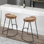 Tabouret de bar dossier bas, marron naturel et noir, assise selle en bois de manguier, 1 place