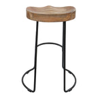 Tabouret de bar dossier bas, marron naturel et noir, assise selle en bois de manguier, 1 place