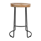 Tabouret de bar dossier bas, marron naturel et noir, assise selle en bois de manguier, 1 place