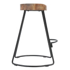 Tabouret de bar dossier bas, marron naturel et noir, assise selle en bois de manguier, 1 place