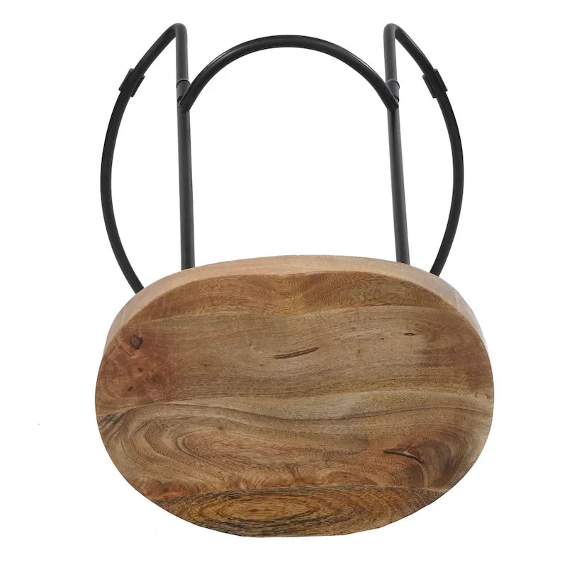 Tabouret de bar dossier bas, marron naturel et noir, assise selle en bois de manguier, 1 place
