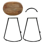 Tabouret de bar dossier bas, marron naturel et noir, assise selle en bois de manguier, 1 place