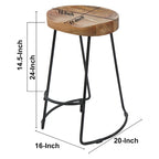 Tabouret de bar dossier bas, marron naturel et noir, assise selle en bois de manguier, 1 place