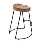 Tabouret de bar dossier bas, marron naturel et noir, assise selle en bois de manguier, 1 place