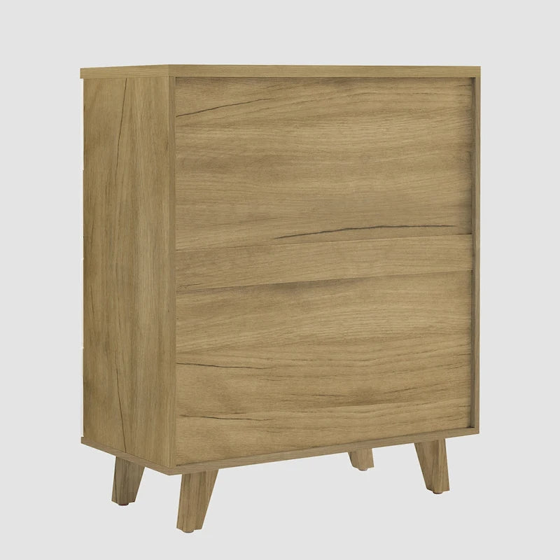 Commode 6 tiroirs blanche et imitation bois, simple