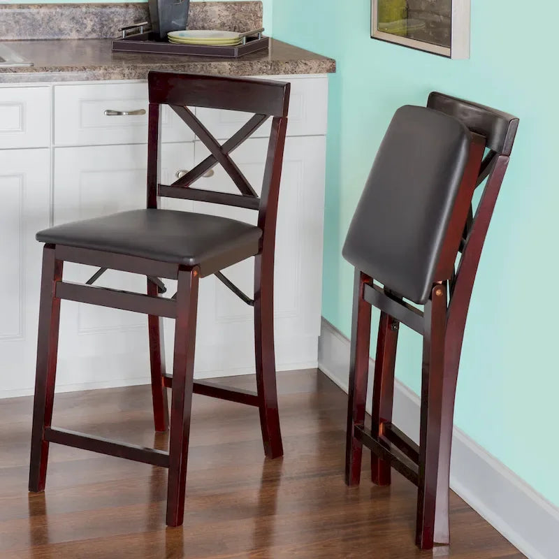 Noir/Gris, Similicuir/Tissu, Tabouret de bar pliant, 1 personne