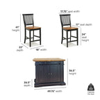 Îlot de cuisine 3 pièces noir/chêne avec plateau en bois et 2 tabourets de bar (2 places)