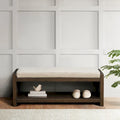 Banc de rangement capitonné marron avec étagère inférieure, 1 personne