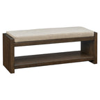 Banc de rangement capitonné marron avec étagère inférieure, 1 personne