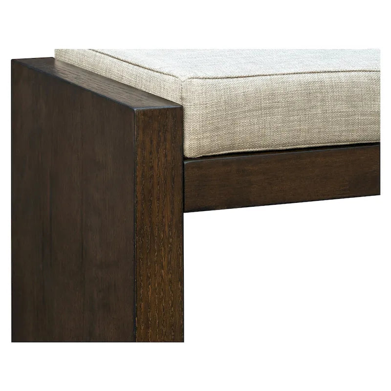 Banc de rangement capitonné marron avec étagère inférieure, 1 personne